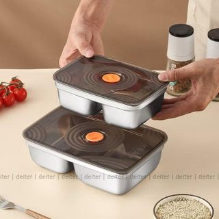 HỘP ĐỰNG THỰC PHẨM BẰNG INOX, KHAY ĐỰNG ĐỒ ĐỂ TỦ LẠNH NGĂN MÙI CÓ NẮP ĐẬY