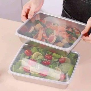 KHAY HỘP INOX LỚN 304 CHỮ NHẬT CÓ NẮP ĐẬY KÍN KHÔNG SỢ BỊ ĐỔ