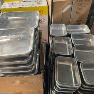 KHAY HỘP INOX LỚN 304 CHỮ NHẬT CÓ NẮP ĐẬY KÍN KHÔNG SỢ BỊ ĐỔ