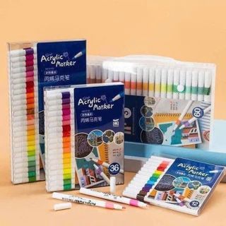 BÚT MÀU ACRYLIC MARKER CAO CẤP MÀU SẮC TƯƠI SÁNG, CHỐNG THẤM NƯỚC ( 36 CÂY )