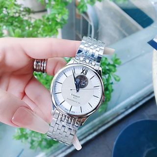 ĐỒNG HỒ NAM CƠ THUỴ SỸ TISOC DÂY THÉP KÍNH SAPHIRE LỘ MÁY MÀU BẠC