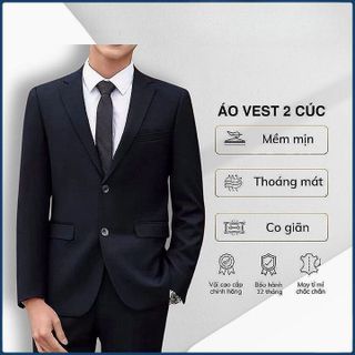 ÁO VEST NAM 2 CÚC CÔNG SỞ FORM DÁNG REGULAR FIT 3 LỚP DÀY DẶN