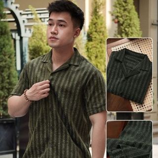 ÁO SƠ MI NAM HỌA TIẾT KELLY TUTO5 MENSWEAR SMD04 - SƠ MI NGẮN TAY CỔ VEST VẢI ĐŨI THÔ HÀN THOÁNG MÁT, FORM THOẢI MÁI