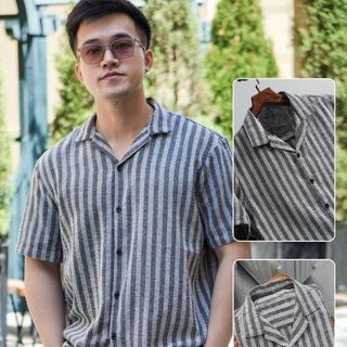 ÁO SƠ MI NAM HỌA TIẾT KELLY TUTO5 MENSWEAR SMD04 - SƠ MI NGẮN TAY CỔ VEST VẢI ĐŨI THÔ HÀN THOÁNG MÁT, FORM THOẢI MÁI