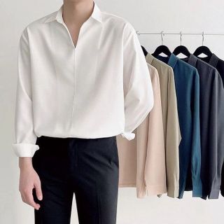 ÁO SƠ MI NAM CỔ V TUTO5 MENSWEAR SMT06 - SƠ MI DÀI TAY CỔ CHỮ V CHẤT VẢI LỤA ,KHÔNG NHĂN FORM RỘNG PHONG CÁCH HÀN QUỐC