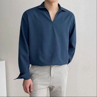 ÁO SƠ MI NAM CỔ V TUTO5 MENSWEAR SMT06 - SƠ MI DÀI TAY CỔ CHỮ V CHẤT VẢI LỤA ,KHÔNG NHĂN FORM RỘNG PHONG CÁCH HÀN QUỐC
