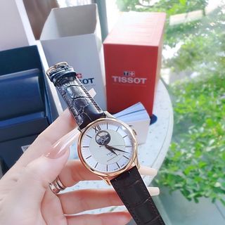 ĐỒNG HỒ NAM CƠ THUỴ SỸ TISOC DÂY DA KÍNH SAPHIRE LỘ MÁY MẶT TRẮNG VIỀN ĐỒNG