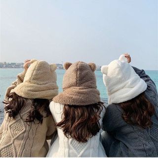 MŨ LÔNG TAI GẤU KÈM KHĂN QUÀNG CỔ, GĂNG TAY - MŨ 3IN1