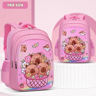 Balo Capybara hoạt hình 3D nổi, nhiều ngăn, chất liệu Polyester chống thấm nước, phù hợp cho bé tiểu học, cấp 1 - CH183