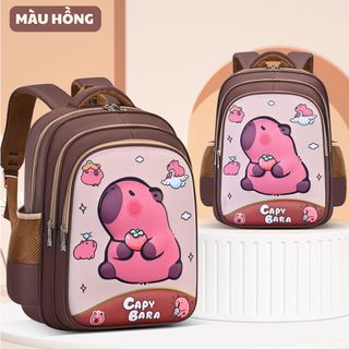 Balo Capybara hoạt hình 3D nổi, nhiều ngăn, chất liệu Polyester chống thấm nước, phù hợp cho bé tiểu học, cấp 1 - CH183