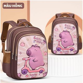 Balo Capybara hoạt hình 3D nổi, nhiều ngăn, chất liệu Polyester chống thấm nước, phù hợp cho bé tiểu học, cấp 1 - CH183