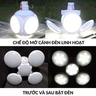 BÓNG ĐÈN TÍCH ĐIỆN CỤP XÒE 4 CÁNH 5 BÓNG CÓ TẤM PIN NĂNG LƯỢNG MẶT TRỜI