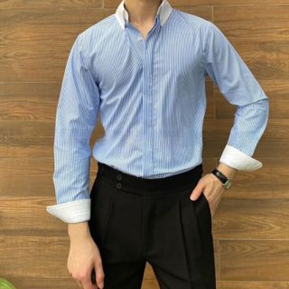 ÁO SƠ MI NAM KẺ CỔ TRẮNG TUTO5 MENSWEAR SMK01 - SƠ MI DÀI TAY BUTTON DOWN FORM SLIM FIT, GẤP HỘP CAO CẤP PHONG CÁCH HÀN QUỐC, TRẺ TRUNG, THANH LỊCH