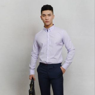 ÁO SƠ MI KẺ CARO NAM CÔNG SỞ DÀI TAY CAO CẤP ĐẸP SLIM FIT BUTON DOWN SHIRT CHỐNG NHĂN ĐỎ, TÍM, TRẮNG - TUTO5