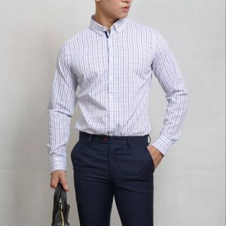 ÁO SƠ MI KẺ CARO NAM CÔNG SỞ DÀI TAY CAO CẤP ĐẸP SLIM FIT BUTON DOWN SHIRT CHỐNG NHĂN ĐỎ, TÍM, TRẮNG - TUTO5