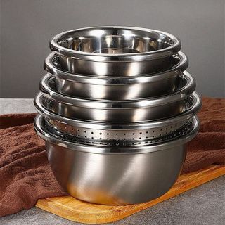 SET 5 TÔ VÀ RỔ INOX (4 TÔ + 1 RỔ)