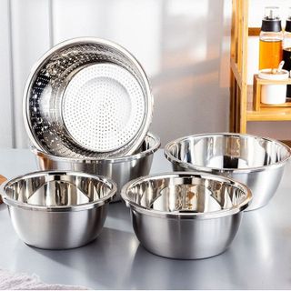 SET 5 TÔ VÀ RỔ INOX (4 TÔ + 1 RỔ)