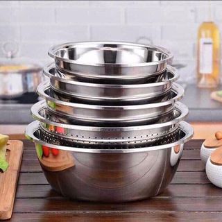 SET 5 TÔ VÀ RỔ INOX (4 TÔ + 1 RỔ)