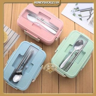 HỘP ĐỰNG CƠM LÚA MẠCH KÈM ĐŨA VÀ THÌA INOX