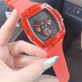 ĐỒNG HỒ NAM NỮ CAO CẤP GUECS MẶT CN CHONOGRAP SILICON ĐỎ MẶT ĐEN