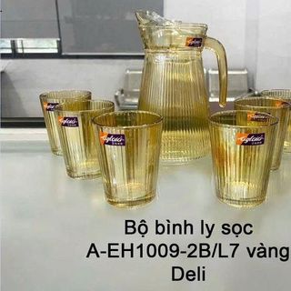 BỘ BÌNH THUỶ TINH VÀNG SỌC KÈM 6 LY DELI A-EH1009-2BL7 (T6)