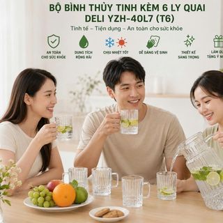 BỘ BÌNH THUỶ TINH KÈM 6 LY QUAI DELI YZH-40L7 (T6)