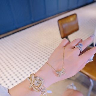 SET ĐỒNG HỒ NỮ CHÍNH NGẠCH FUNMEI ĐÍNH ĐÁ CZ KÈM DÂY CHUYỀN fFULLBOX TEM