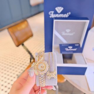 SET ĐỒNG HỒ NỮ CHÍNH NGẠCH FUNMEI ĐÍNH ĐÁ CZ KÈM DÂY CHUYỀN fFULLBOX TEM
