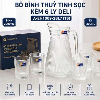 BỘ BÌNH THUỶ TINH SỌC KÈM 6 LY DELI A-EH1009-2BL7 (T6)