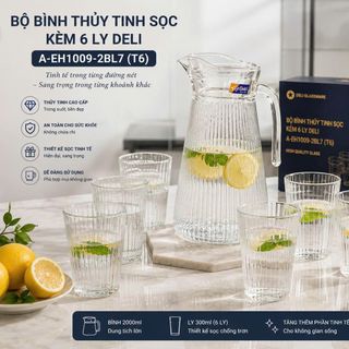 BỘ BÌNH THUỶ TINH SỌC KÈM 6 LY DELI A-EH1009-2BL7 (T6)