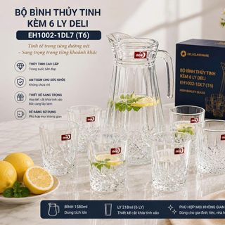 BỘ BÌNH THỦY TINH EO KHÍA KÈM 6 LY DELI EH1002-1DL7 (T6)