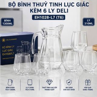 BỘ BÌNH THUỶ TINH LỤC GIÁC KÈM 6 LY DELI EH1028-L7 (T6)