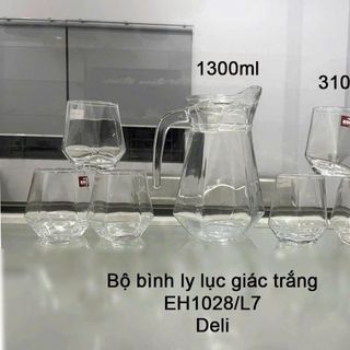 BỘ BÌNH THUỶ TINH LỤC GIÁC KÈM 6 LY DELI EH1028-L7 (T6)