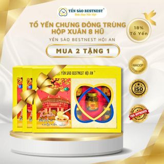 YẾN SÀO BESTNEST HỘI AN - TỔ YẾN CHƯNG SẴN ĐÔNG TRÙNG 18% - HỘP CỨNG 8 HŨ X 70ML