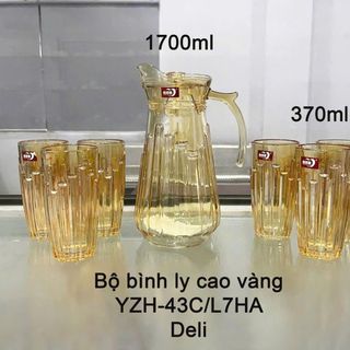 BỘ BÌNH THUỶ TINH VÀNG KÈM 6 LY DELI YZH-43CL7HA (T6)
