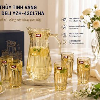 BỘ BÌNH THUỶ TINH VÀNG KÈM 6 LY DELI YZH-43CL7HA (T6)