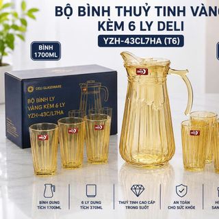 BỘ BÌNH THUỶ TINH VÀNG KÈM 6 LY DELI YZH-43CL7HA (T6)