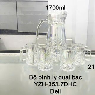 BỘ BÌNH THUỶ TINH ÁNH KIM KÈM 6 LY QUAI DELI YZH-35L7DHC (T6)