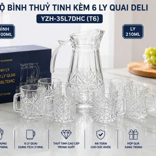 BỘ BÌNH THUỶ TINH ÁNH KIM KÈM 6 LY QUAI DELI YZH-35L7DHC (T6)