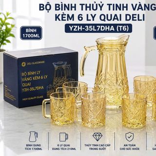 BỘ BÌNH THUỶ TINH VÀNG KÈM 6 LY QUAI DELI YZH-35L7DHA (T6)
