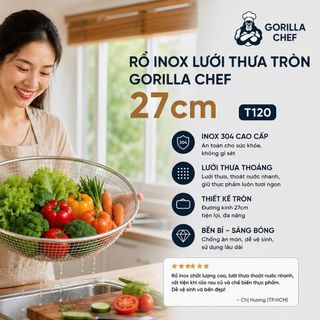 RỖ INOX LƯỚI THƯA TRÒN GORILLA CHEF 27cm (T120)