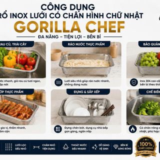 RỔ INOX LƯỚI CÓ CHÂN HÌNH CHỮ NHẬT GORILLA CHEF (T120)