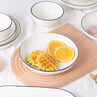 ĐĨA TRÒN SỨ ẢO SỌC VIỀN ĐEN SIZE 9 - 22CM (T40)