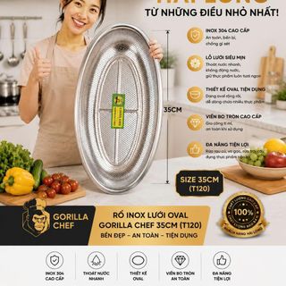 RỔ INOX LƯỚI OVAL GORILLA CHEF 35cm (T120)