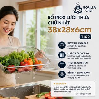 RỖ INOX LƯỚI THƯA CHỮ NHẬT 38x28x6cm (T100)