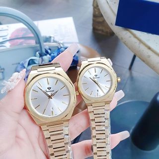 ĐỒNG HỒ COUPLE CHÍNH HÃNG FUNMEI F8035 DÂY THÉP VÀNG FULLBOX TEM HÃNG