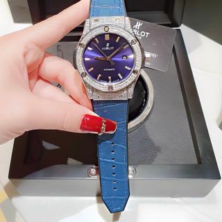 ĐỒNG HỒ COUPLE CAO CẤP HUPOT AUTOMATIC VIỀN HỘT DÂY CAO SU BỌC DA