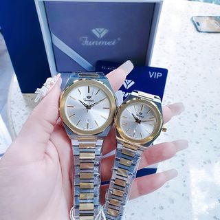 ĐỒNG HỒ COUPLE CHÍNH HÃNG FUNMEI F8035 DÂY THÉP DEMI FULLBOX TEM HÃNG