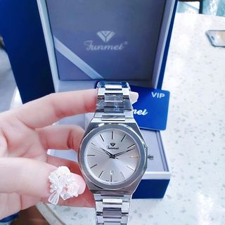ĐỒNG HỒ COUPLE CHÍNH HÃNG FUNMEI F8035 DÂY THÉP BẠC FULLBOX TEM HÃNG