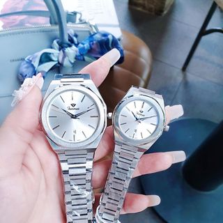 ĐỒNG HỒ COUPLE CHÍNH HÃNG FUNMEI F8035 DÂY THÉP BẠC FULLBOX TEM HÃNG